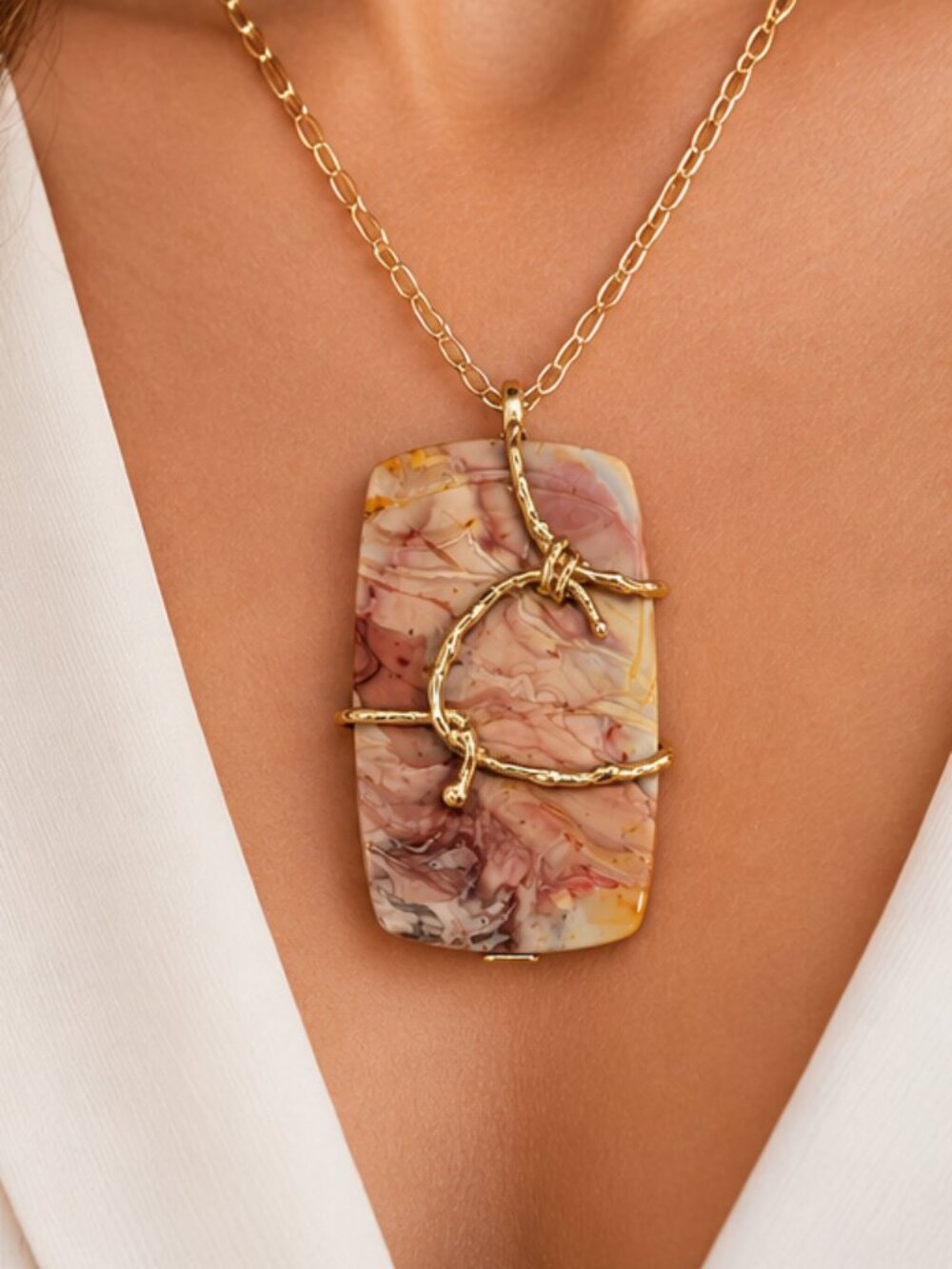 One-of-a-Kind Natural Stone Pendant – 14K Gold Plated Artisan Jewelry